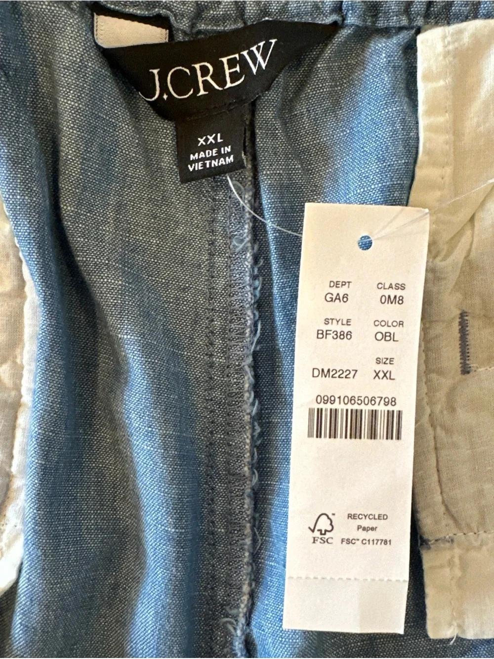 J.Crew Seaside Chambray Drawstring/ Pull-on Women’s XXL Blue Shirts NEW
